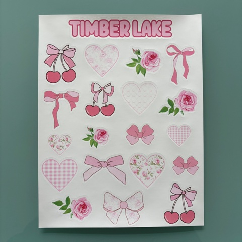 REMOVABLE VINYL STICKER SHEET-PINK COQUETTE